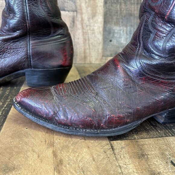 Lucchese Classics L695524 Black Cherry Smooth Ostrich Cowboy Boots Mens 11 D - Picture 9 of 12